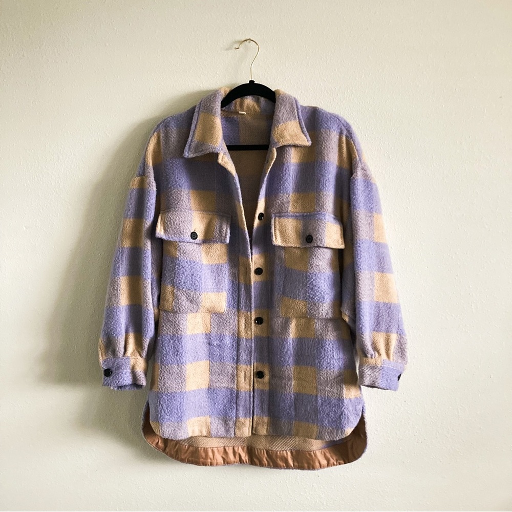 Purple and Camel Color Plaid Shacket